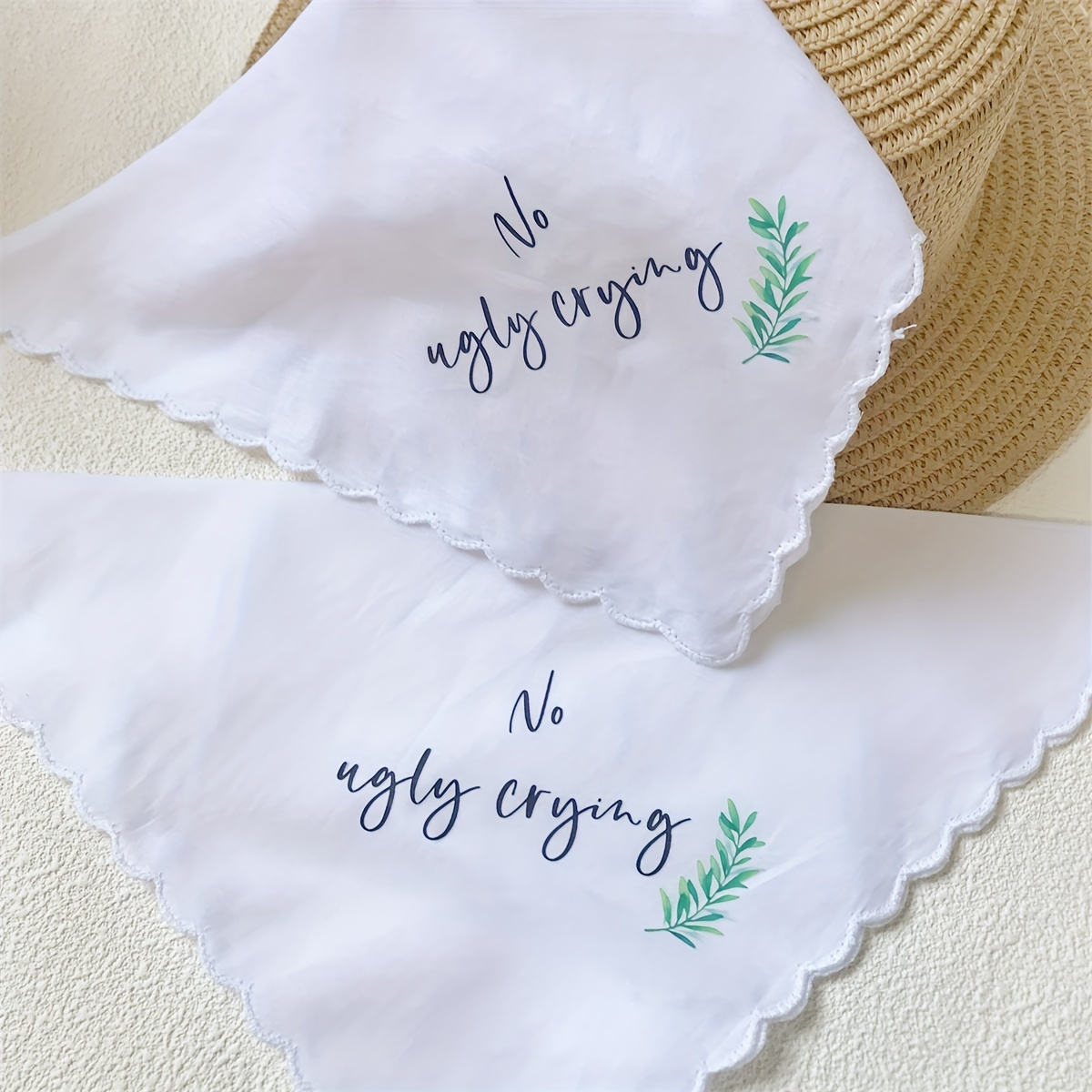 

No Ugly Crying " Letter Small Handkerchief 11.42" Simple Thin Breathable Square Scarf Wedding Decoration Bridal Handkerchief