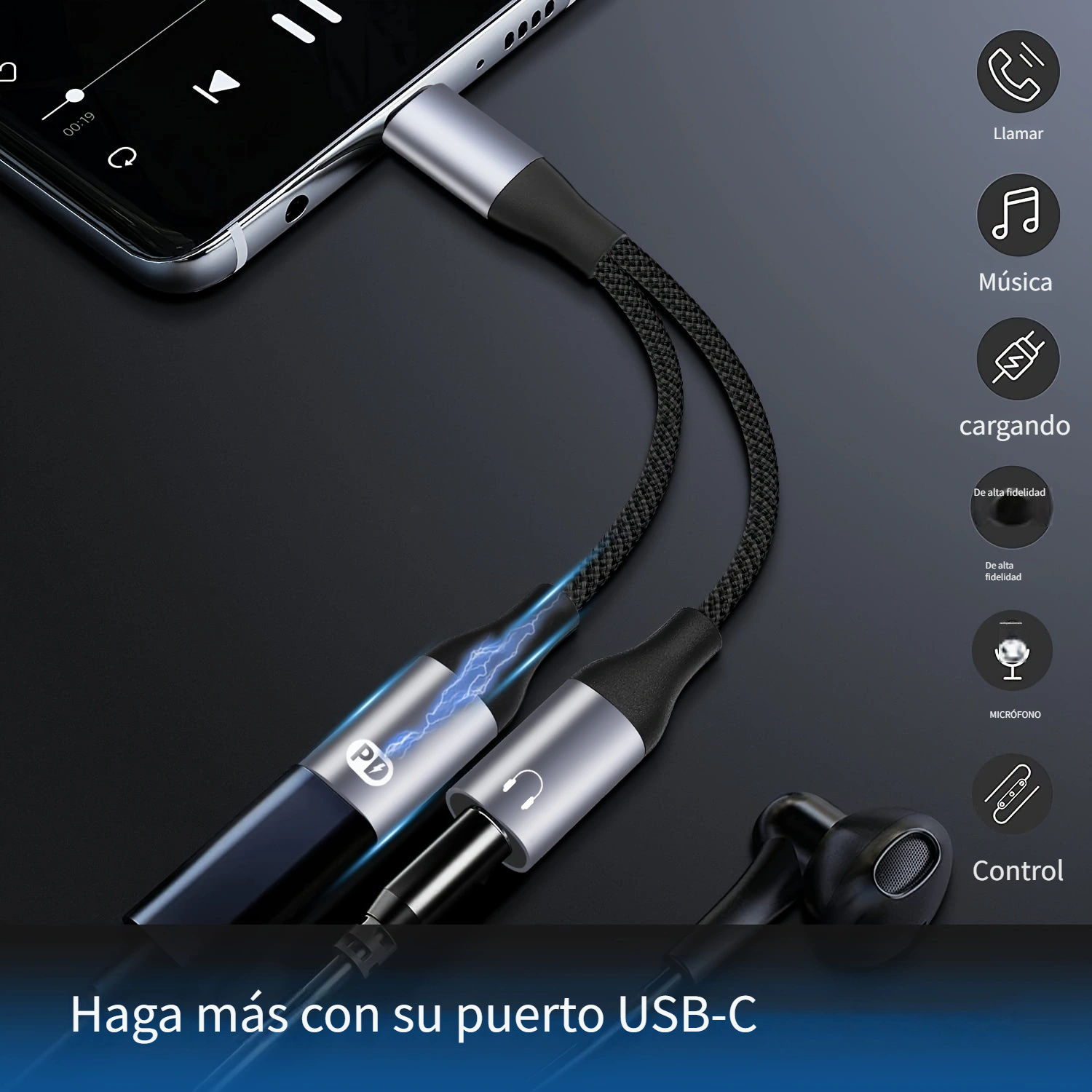 Divisor USB-C de Audio de 3,5mm - DAC - Cables y Adaptadores de
