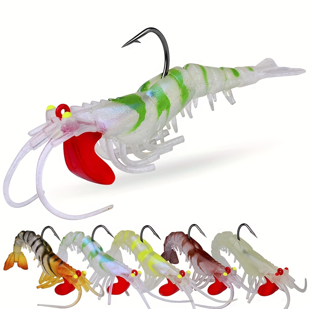 Fishing Lure Spin Bait 4g Sequins Shrimp Bend Hook with Barb Glow Luminous  360 Degreee Rotation