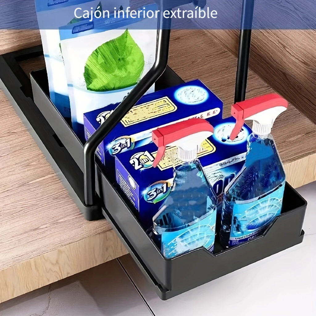Organizador debajo del fregadero de 2 niveles con cajón de almacenamiento  deslizante, organizador de cesta de gabinete para cocina de baño (hy)