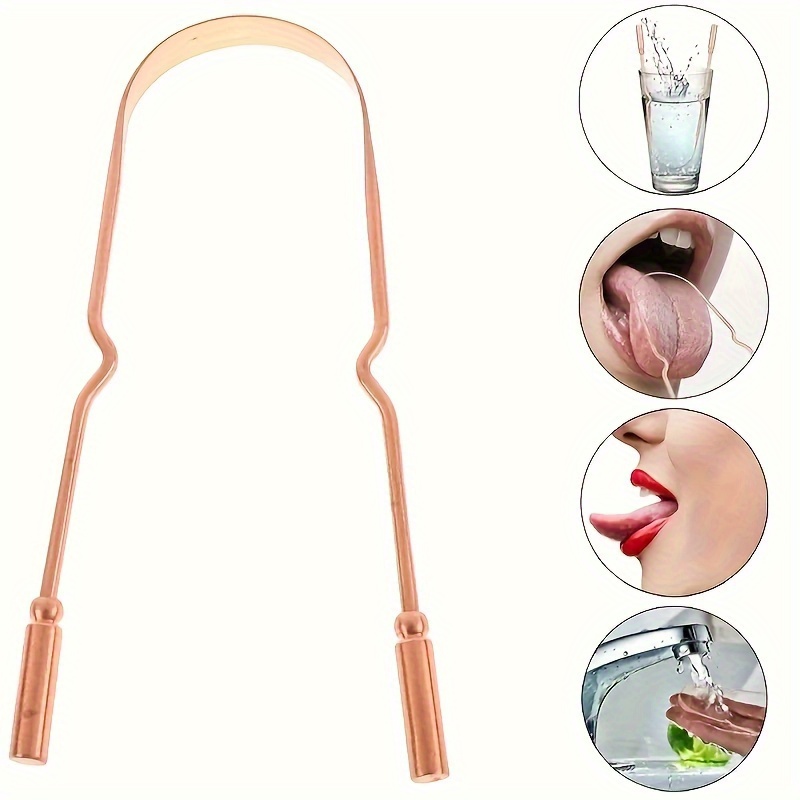 

1pc Copper Tongue Scraper, Tongue Coating Scraper, Reduce Bad Breath For Oral Care, Tongue Cleaners, Tongue Cleaning Tools For Adults
