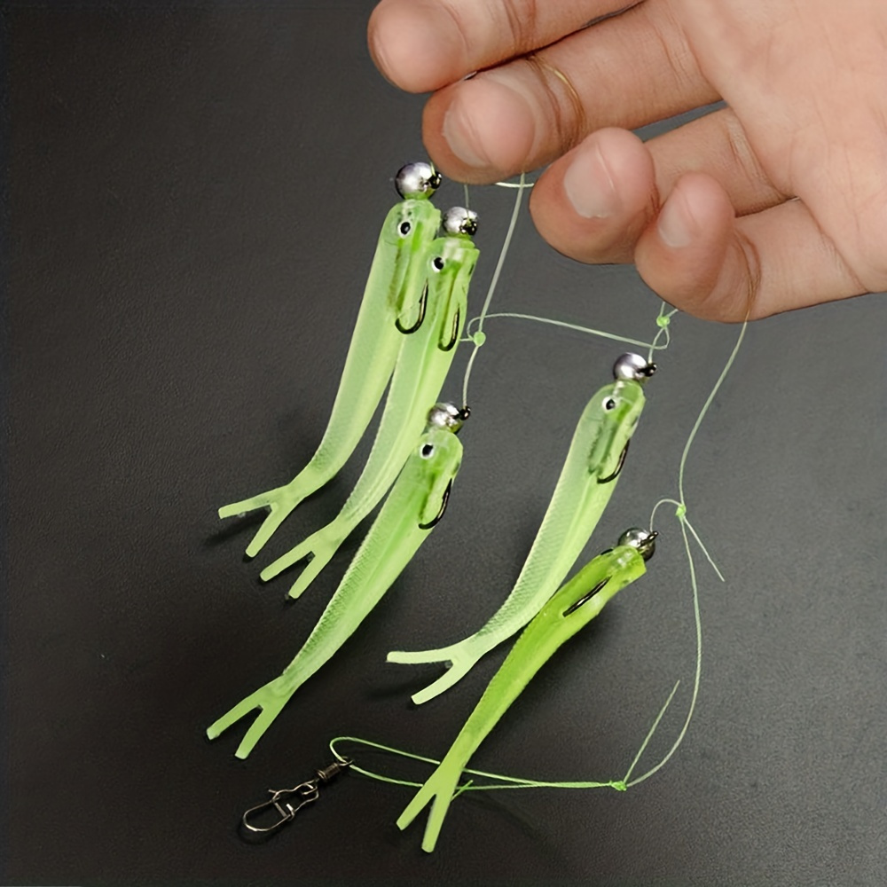 1 Set of Luminous Soft Fishing Lures: Jig Heads, Fork Tails