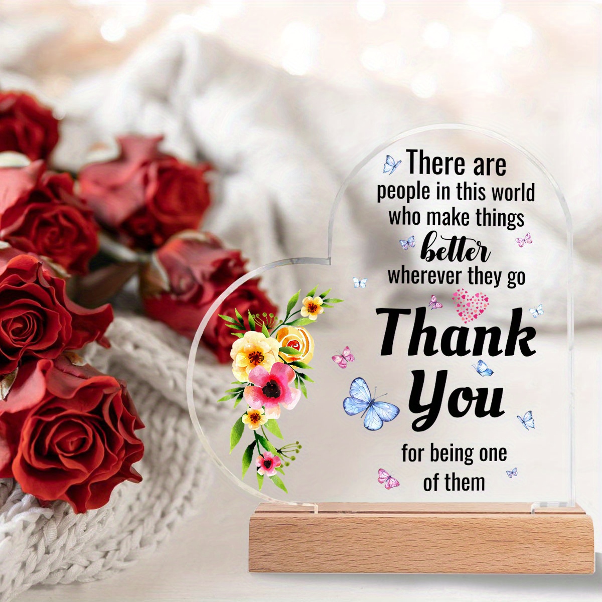 Thank You Gifts Acrylic Heart Plaque Plaque With Wooden - Temu