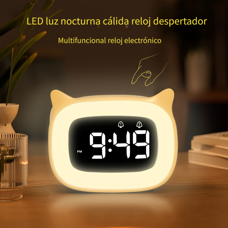 1 Reloj Despertador Con Espejo De Hoja LED Creativo Pantalla - Temu Mexico