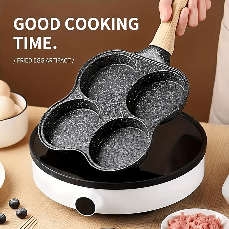 4 Holes Frying Pot Pan Black Thickened Kitchen Omelet Non-Stick