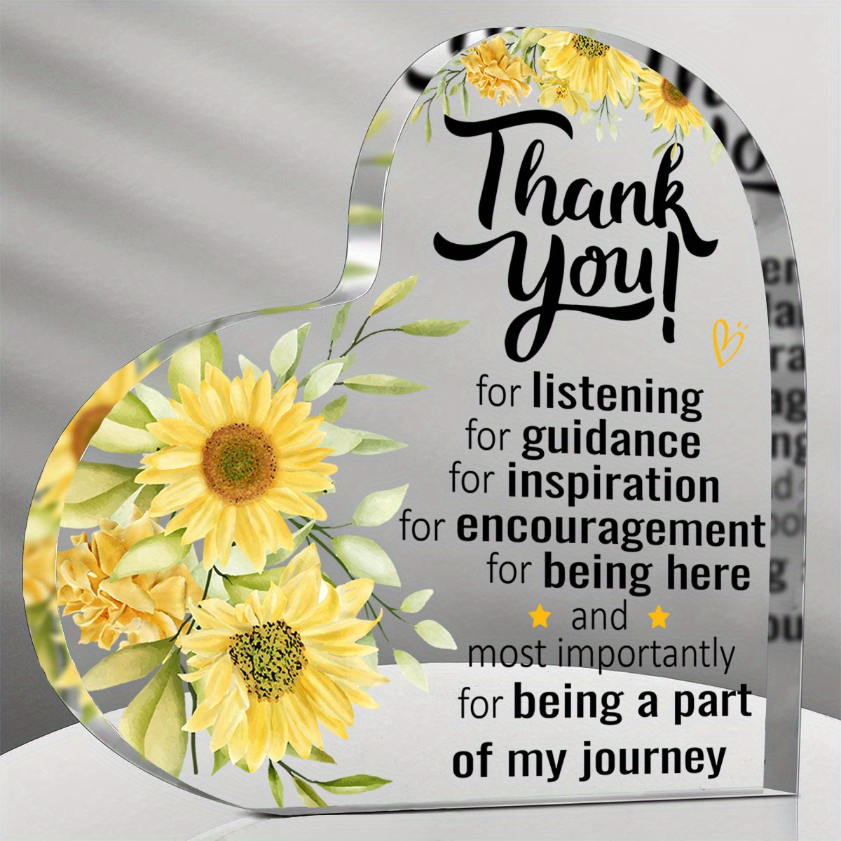 TEMU 2d Flat, 1pc Heart-shaped Acrylic With Sunflower & Name/message - Coworker, Teacher, Nurse Leaving Gift, Wedding/festival Appreciation Sign,