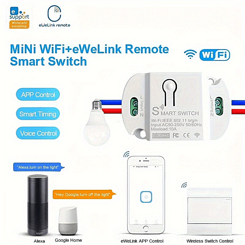 Prise WiFi intelligente, interrupteur WiFi 2.4Ghz, réveil minuteur  intelligent, télécommande Smart Home 10A, compatible avec Alexa & Google  Home