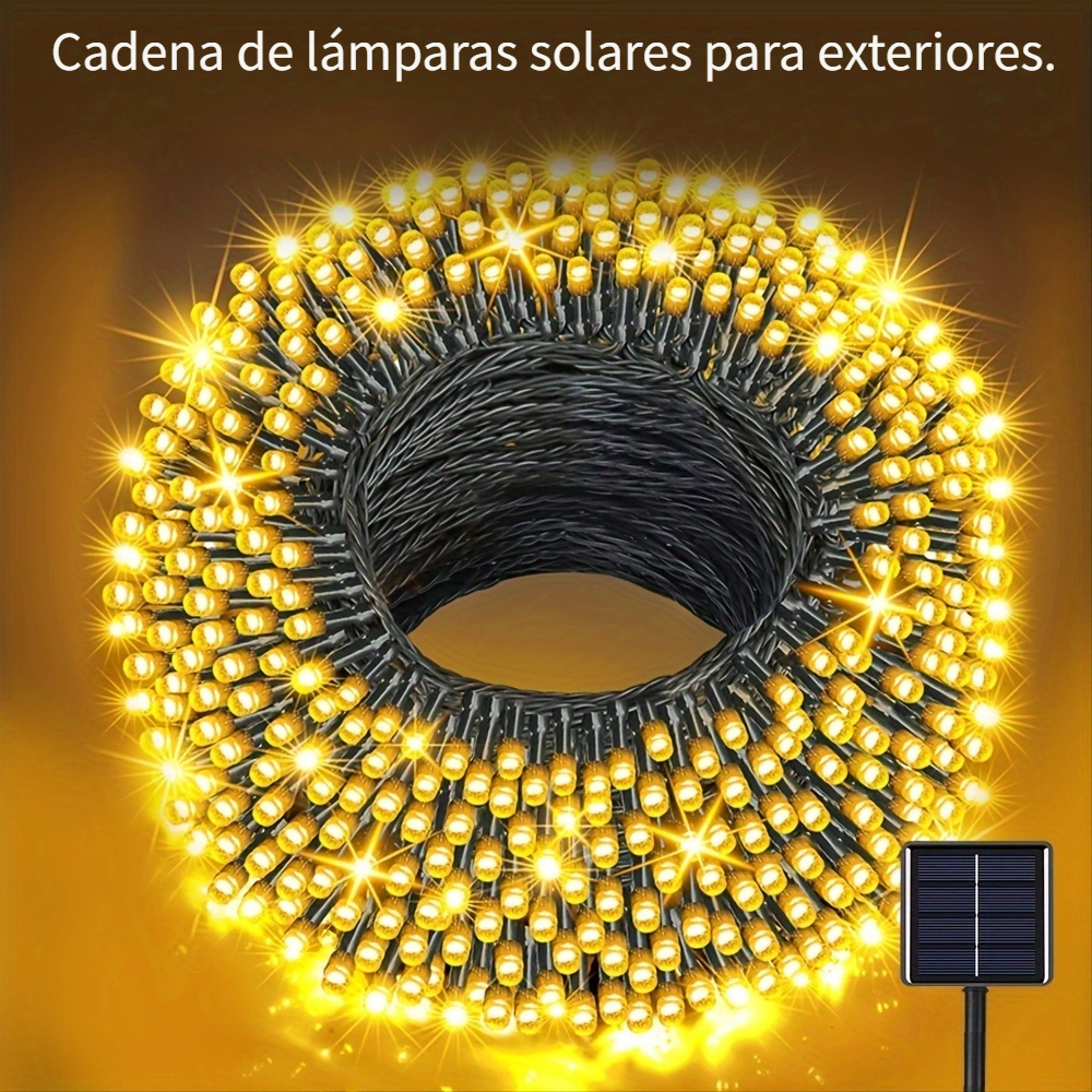 Tira de luces LED solares de 16.4 pies, tira de luces blancas cálidas de  3000 K para exteriores, 8 modos de iluminación, 300 LED, tira de luces