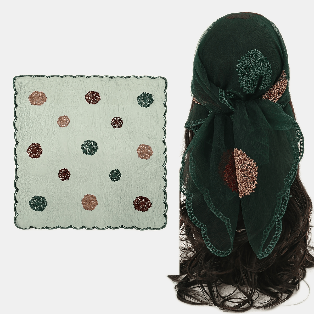 31.5 Paisley Embroidery Bandana Elegant Square Scarf Casual Shawl Rusty Brown Head Wrap Thin Gauze Turban Hijab,Temu