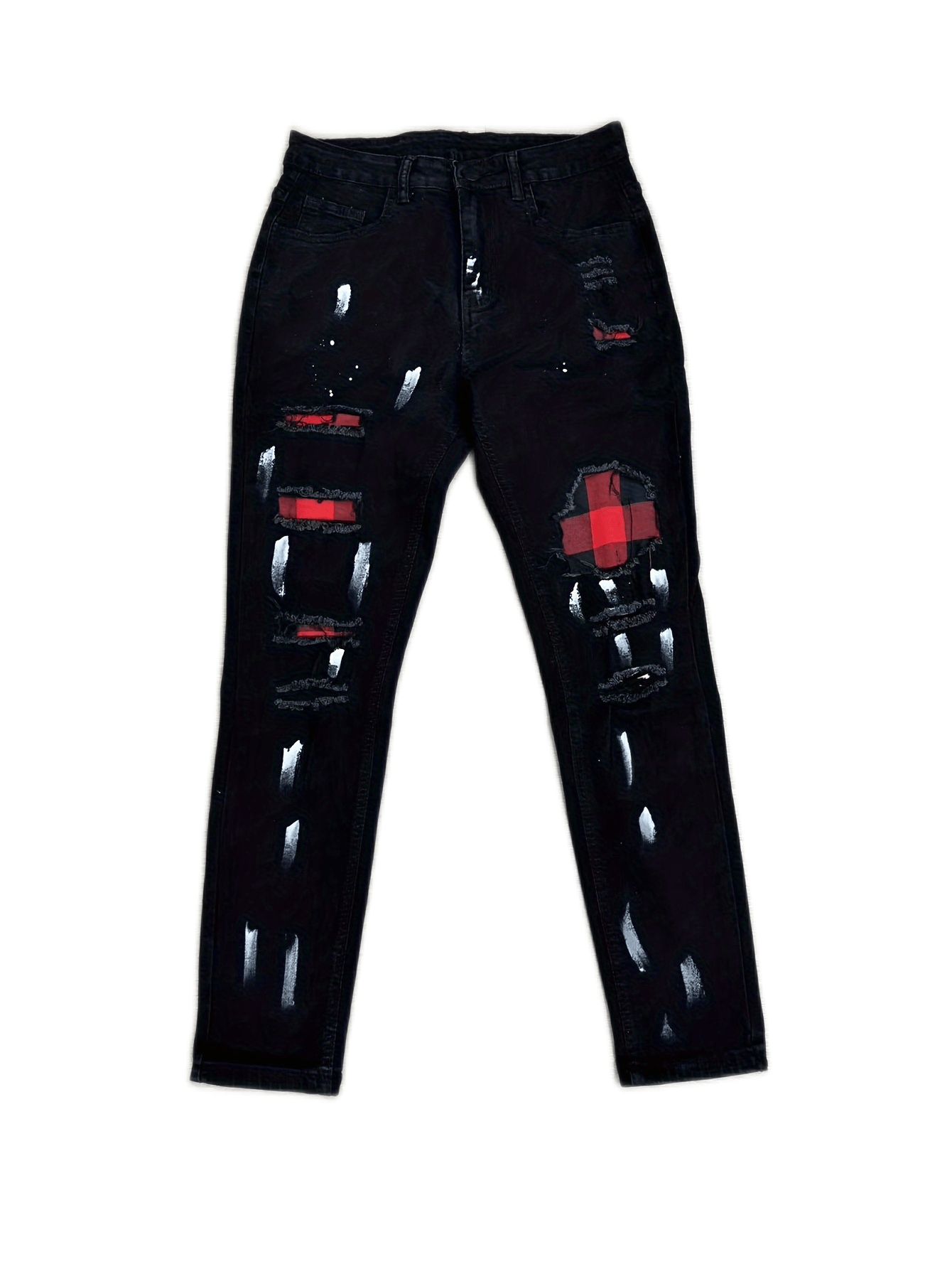 Patch Splatter Ripped Jeans Men's Casual Street Style - Temu