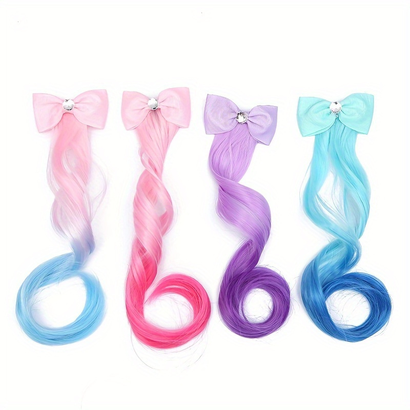 TEMU Cute Gradient Bow Hair Clips Headdress Ponytail Hair Ropes Girls New Colorful Wig Elastic Headwear Wig 12 Inch Hair Clips Hair Accessories