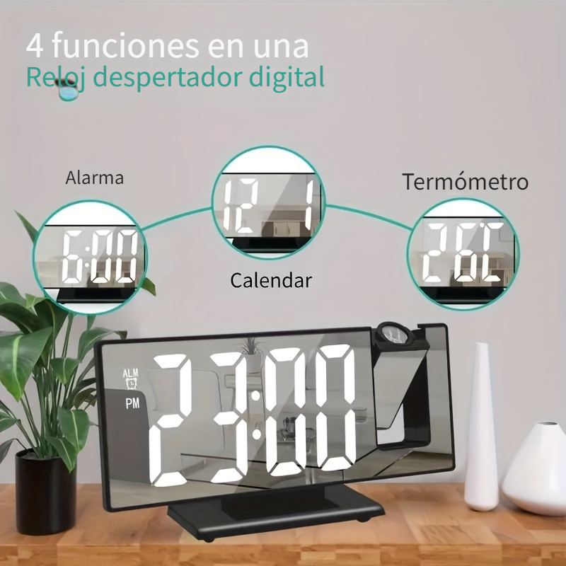 Reloj despertador digital doble con pantalla de espejo grande, radio reloj  para el hogar, dormitorio, oficina