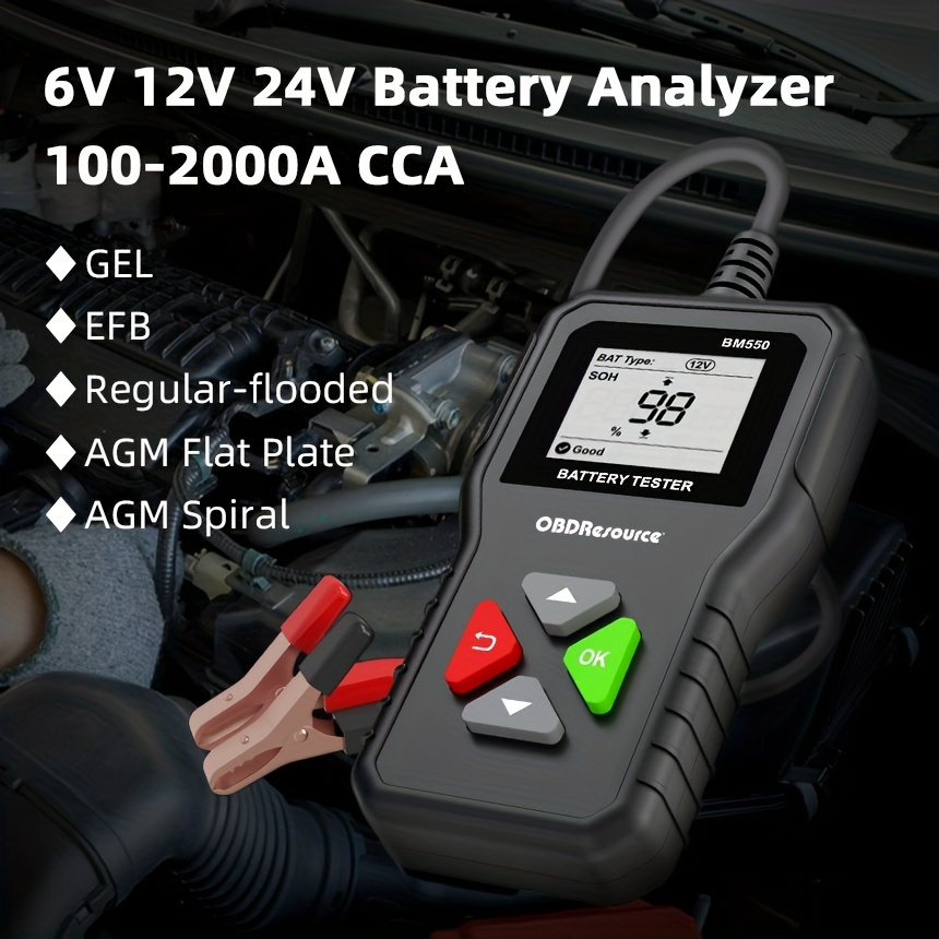 Battery Tester Digital Alternator For Auto Car Motorcycle Light Truck Suv  Boat BM550 Battery Analyzer 6V 12V 24V 100-2000 CCA AGM GEL EFB