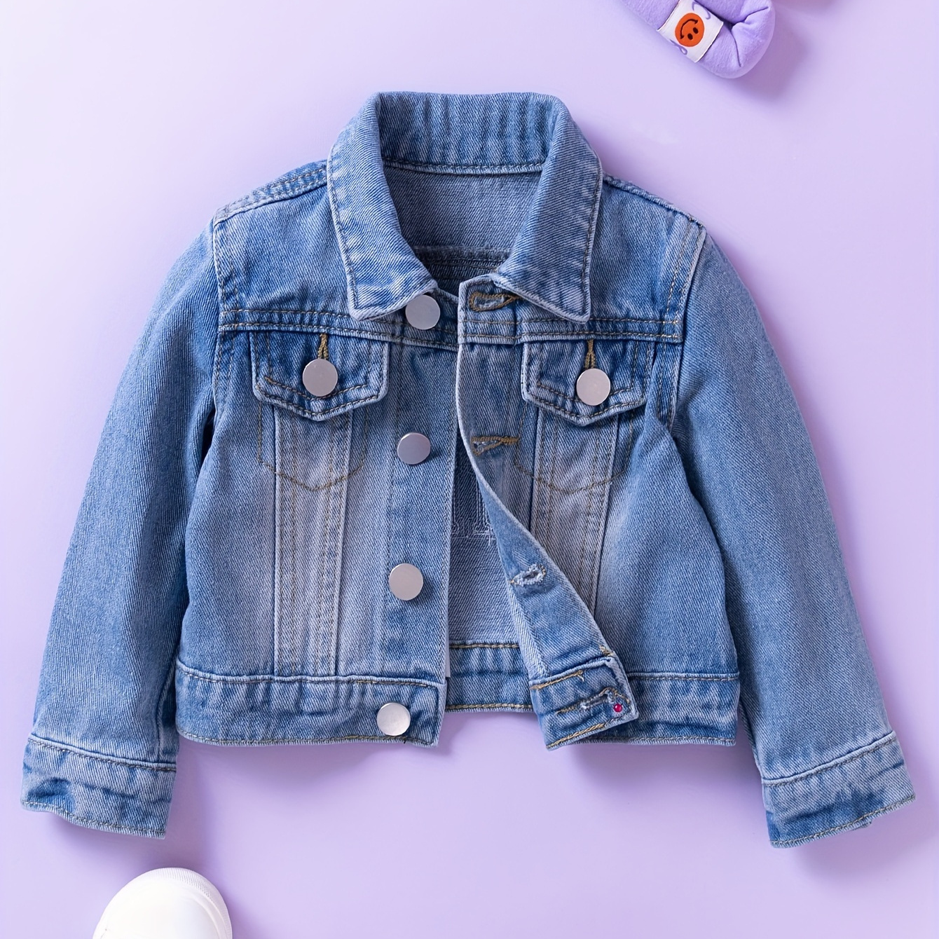 

Cute Infant Girl Blue Letter Embroidered Casual Fashionable Denim Jacket Coat