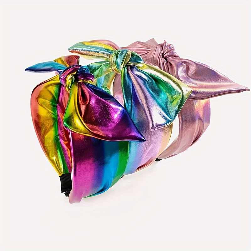 

Laser Gradient Color Bow Hairband Wide Fabric Glossy Holographic Headband Hair Accessories For Party Cosplay