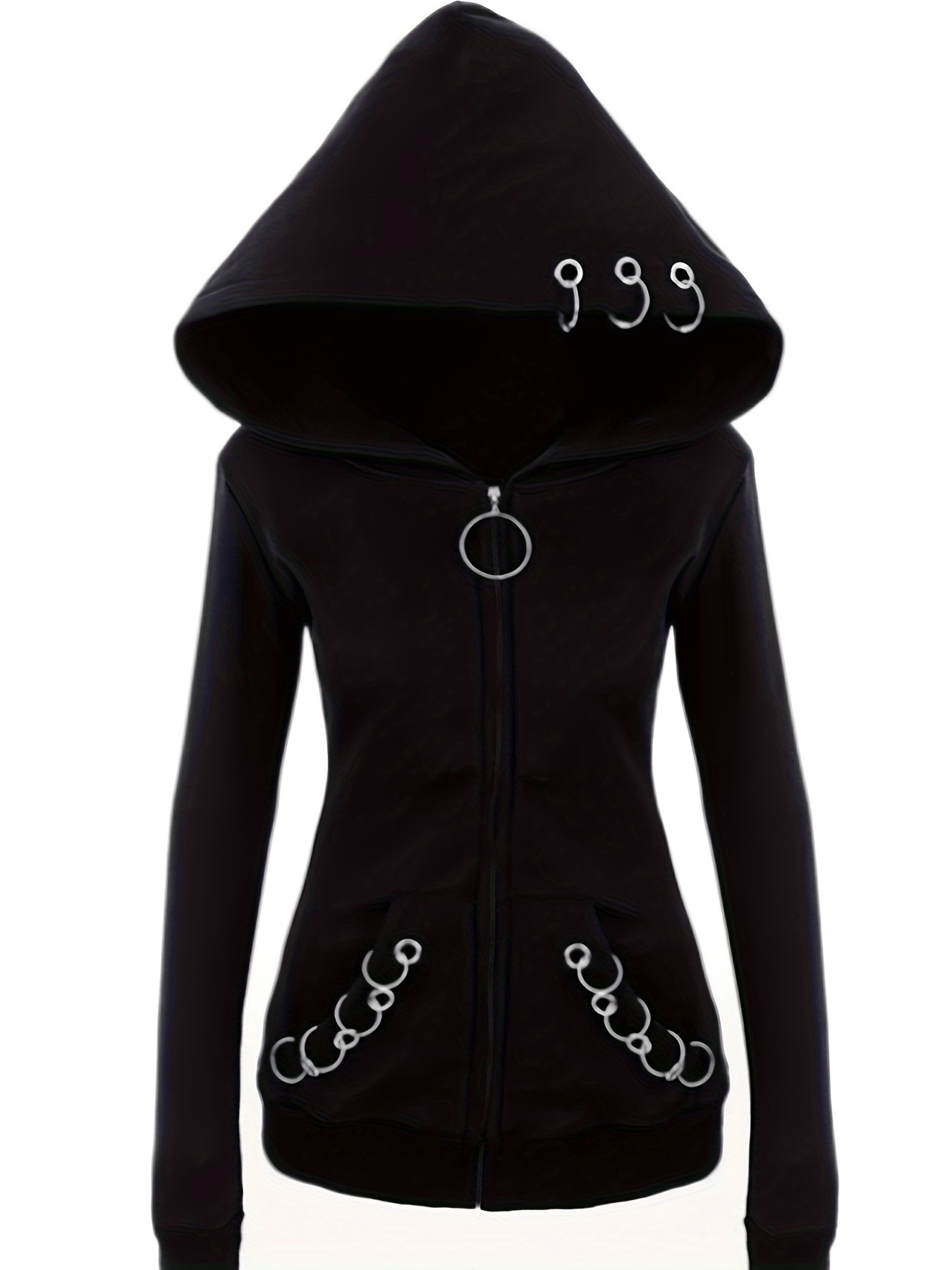  Sudadera negra con capucha y cremallera para mujer, diseño  gótico de otoño, con bolsillo, Negro-828*18 : Ropa, Zapatos y Joyería