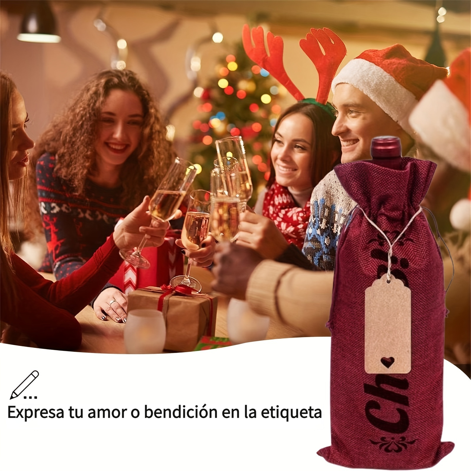 Bolsas personalizadas para botellas de vino, bolsa de arpillera con cordón,  regalos de inauguración de la casa, regalo de cumpleaños y Navidad para  ella - AliExpress