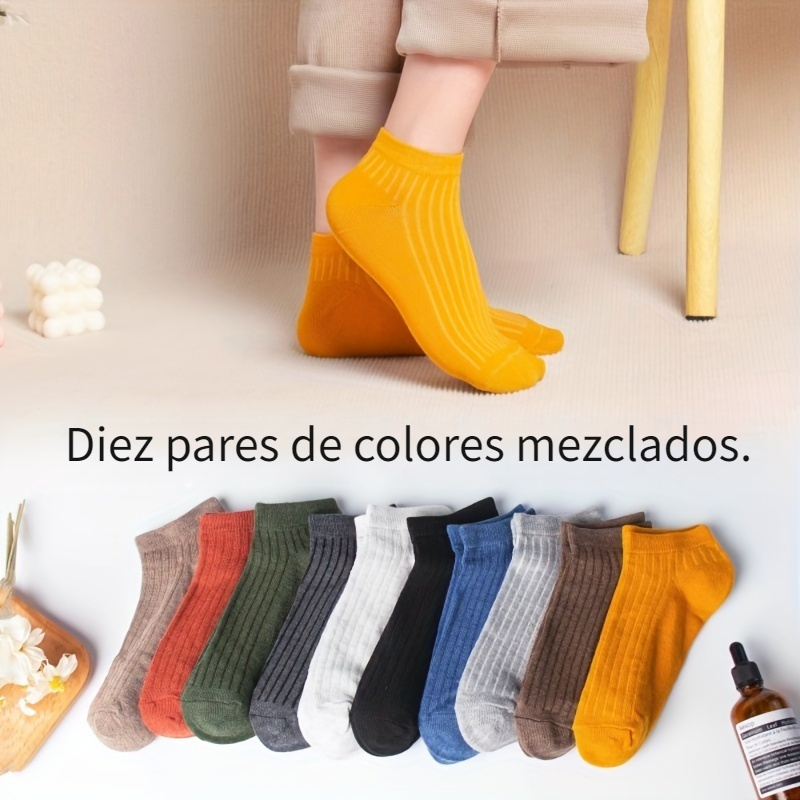 Pack 10 Pares Calcetines Invisibles Casuales Color Liso - Temu Chile