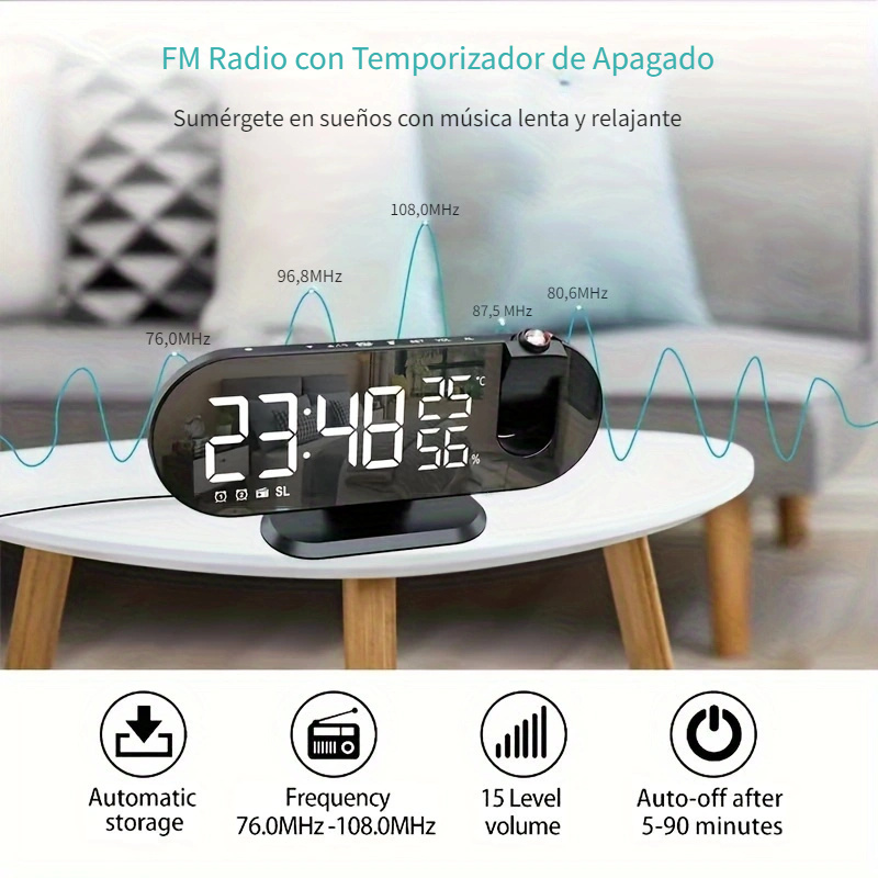 1pc Reloj Proyección Reloj Despertador, Proyector Tiempo Calendario, Radio  Reloj Despertador Doble Pantalla Grande Temperatura Humedad, Reloj  Proyección Radio Rgb Multifuncional, Reloj Despertador Led Creativo, Reloj  Electrónico Espejo