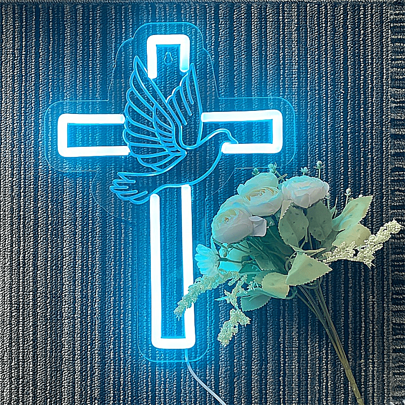 cross (peace pigeon) neon sign blue without inner - Temu