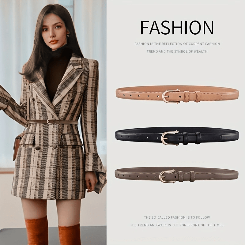 Fashion Thin Pu Leather Belt Women Metal Pin Buckle Belts - Temu