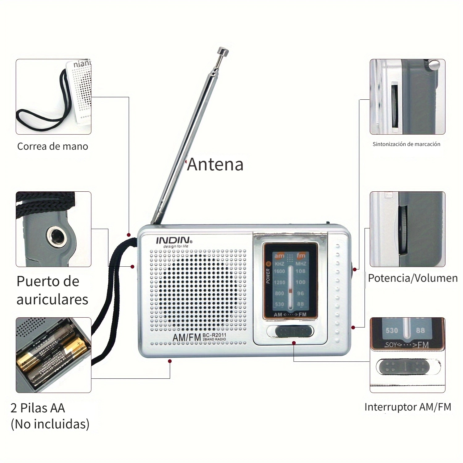 Radio Portatil Pequeña, Transistores Radio FM Am, Mini Radio de Bolsillo  con Conector para Auriculares Funciona con 2 Pilas AA (No Incluidas) para