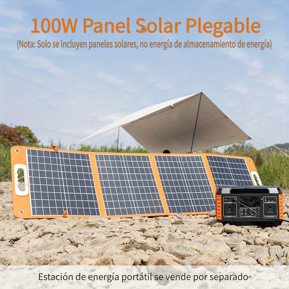 Panel solar plegable de 120 W, kit de panel solar portátil impermeable IP68  con salidas QC 3.0 y USB-C, soporte ajustable plegable cargador solar para