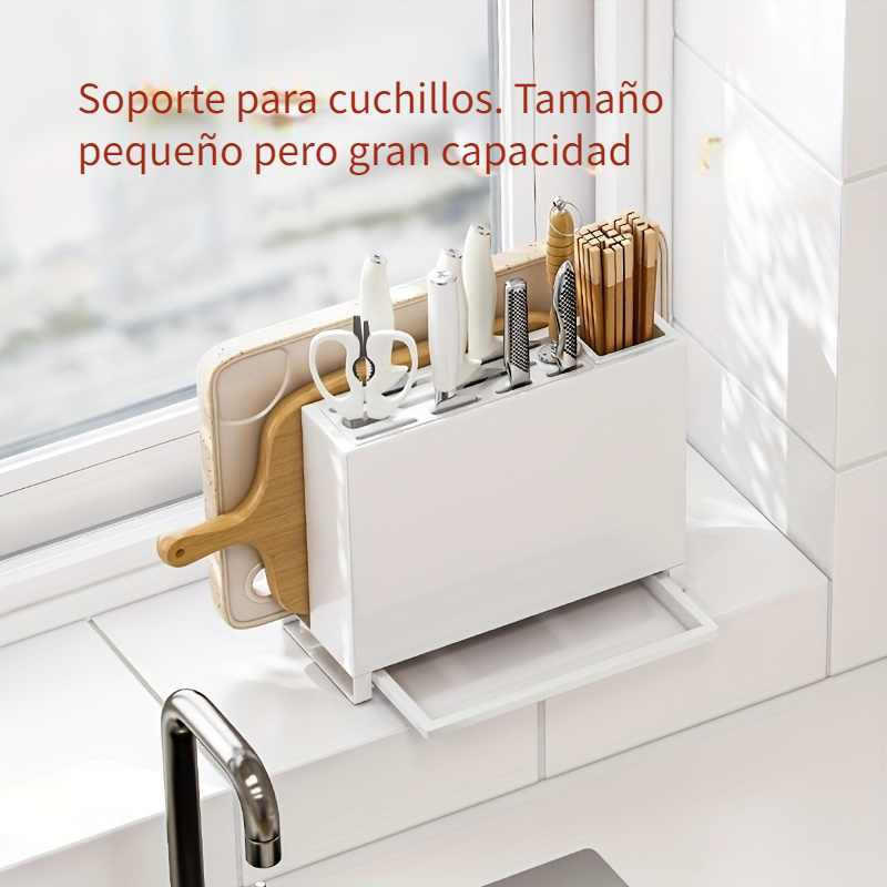 Soporte para utensilios de cocina, soporte para cuchillos de cocina de  acero inoxidable, boca plana, soporte para cuchillos de gran capacidad,  estante
