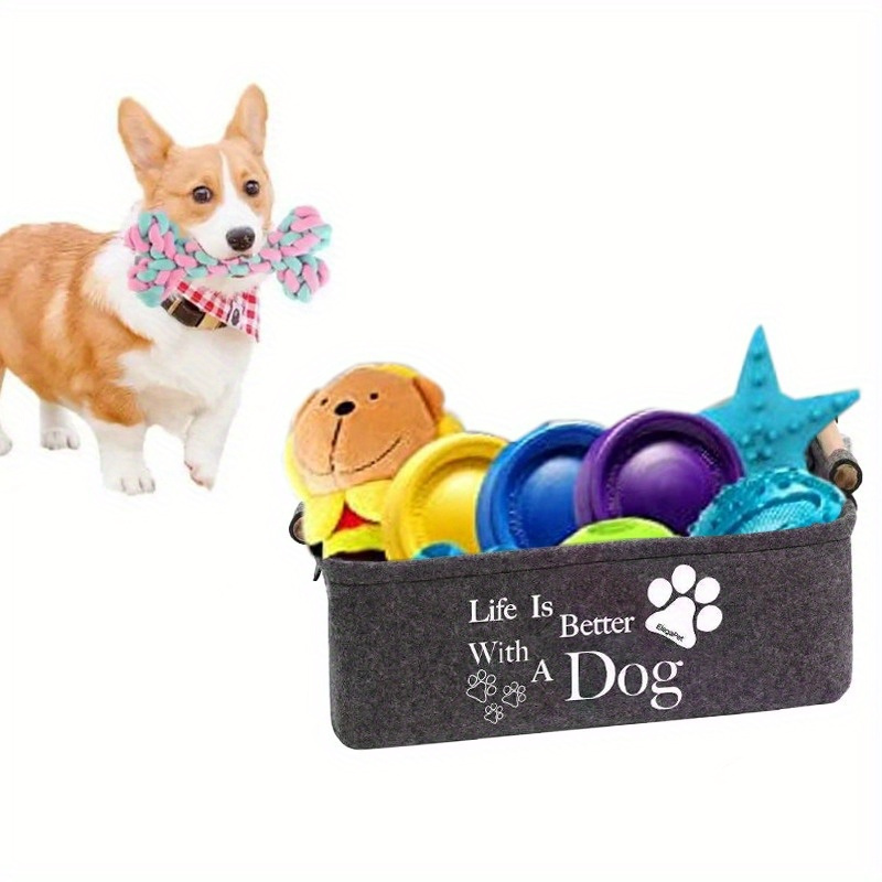 Dark Grey Felt Pet Toy Box, Dog Toy Box, Storage Basket Chest Organizer - Perfect For Organizing Pet Toys, Blankets, Leashes And Food