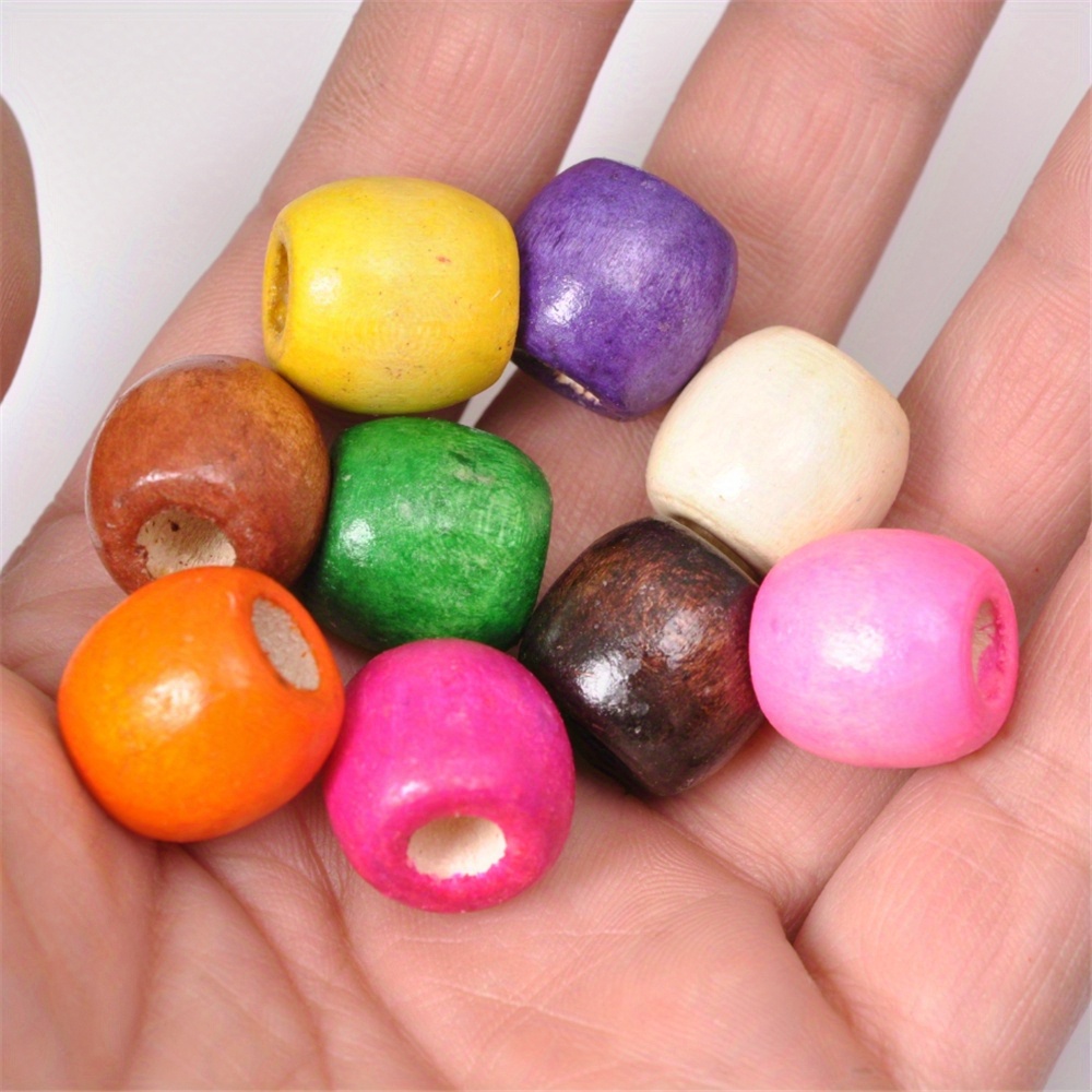 Image of 50pcs Of Mixed Color Large Hole Wooden Beads Suitable For Bracelets, Necklaces, And Hair Decoration, Measuring 11x12mm