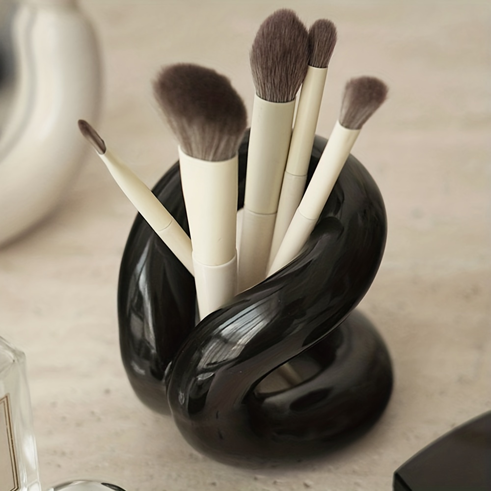 Modern Art Style Ceramic Makeup Brush Holder, Toothbrush And Toothpaste  Stand, Minimalist Desktop Storage Rack For Bedroom And Bathroom - Temu