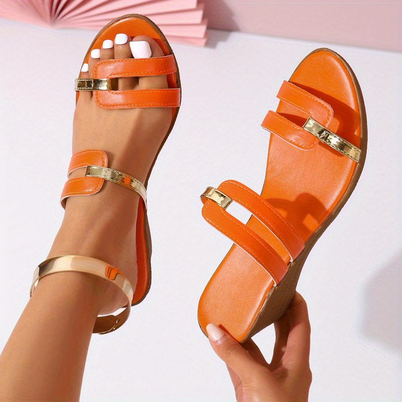 womens colorblock platform sandals slip on soft sole casual wedge slides versatile summer daily slides details 7