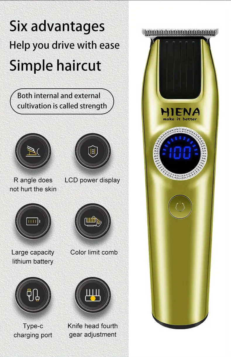 electric hair clipper with digital display rechargeable electric pusher waterproof hair trimmer beard trimer grooming kit details 1
