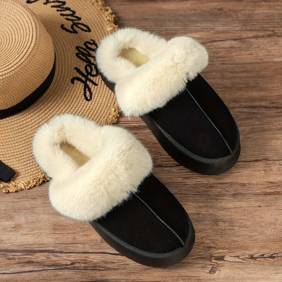 Women's Fluffy Ankle Snow Boots Slip On Platform Warm Slippers