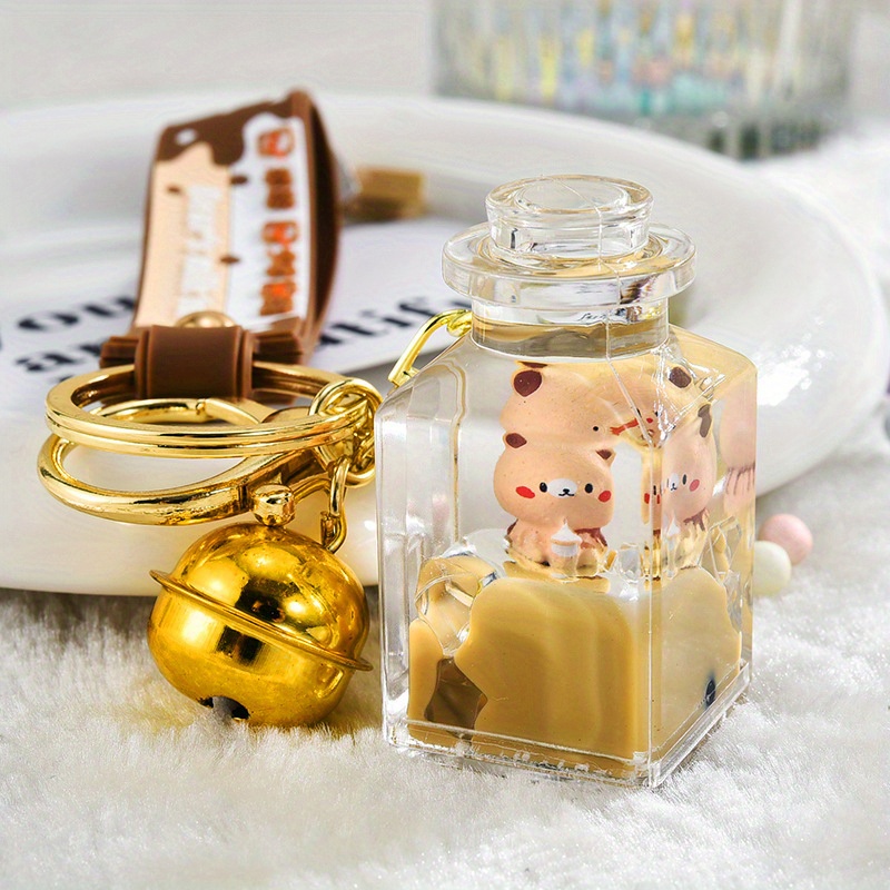 Creative Bear Car Keychain Pearl Milk Tea Cup Bear Pendant Drift