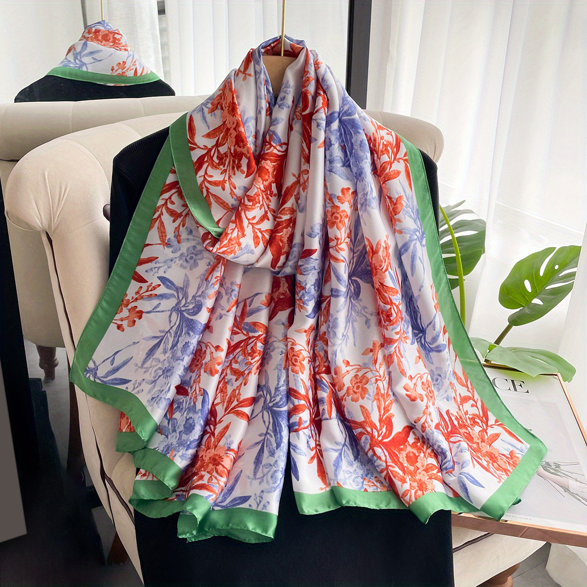 Silk Scarf Female Flower Printed Long Shawl Wrap