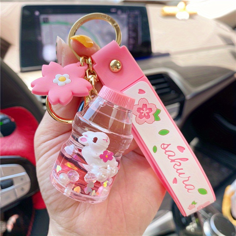 Sakura Liquid Quicksand Bag Charm Keychain