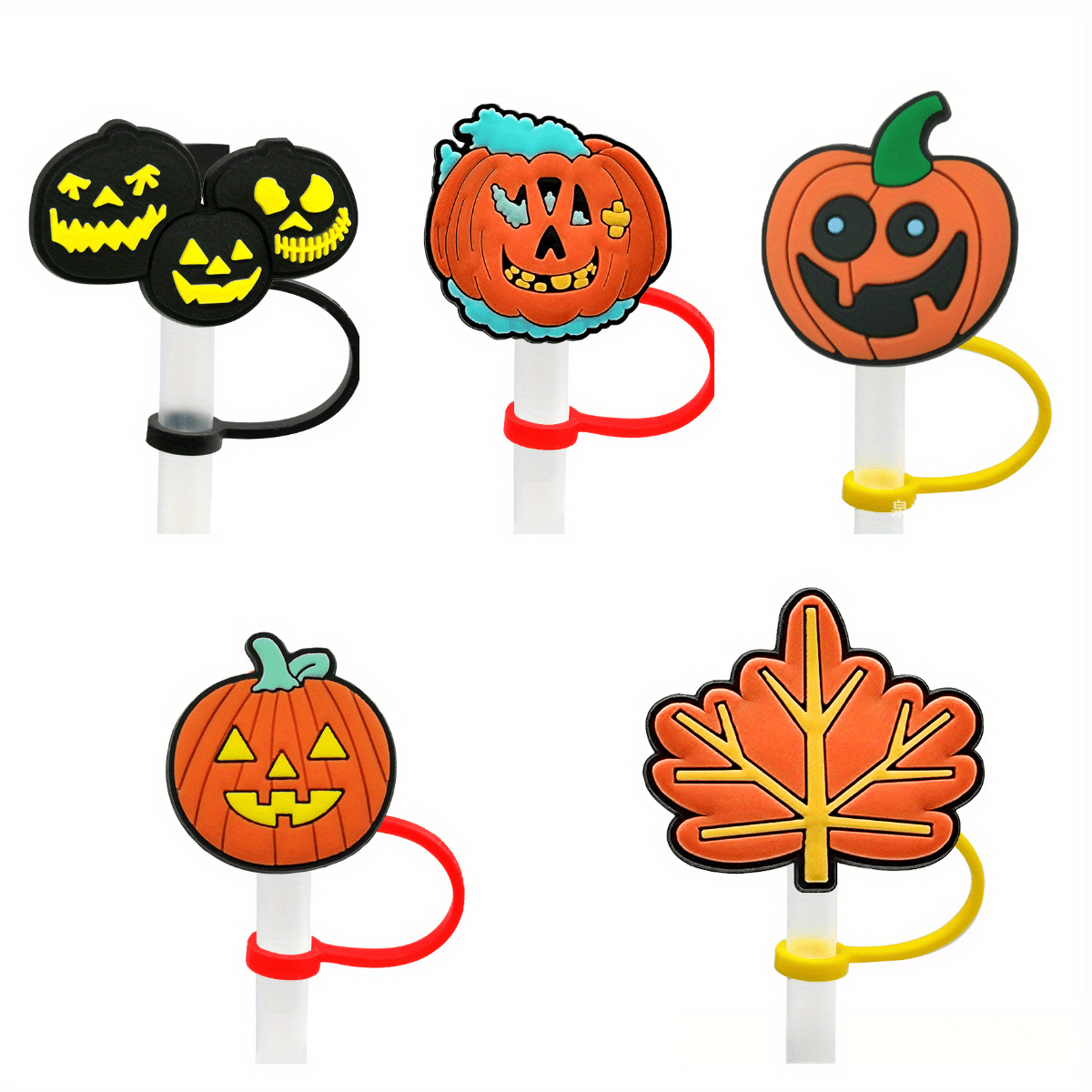 Halloween Pumpkin Gost Silicone Straw Cover - Reusable Drinking