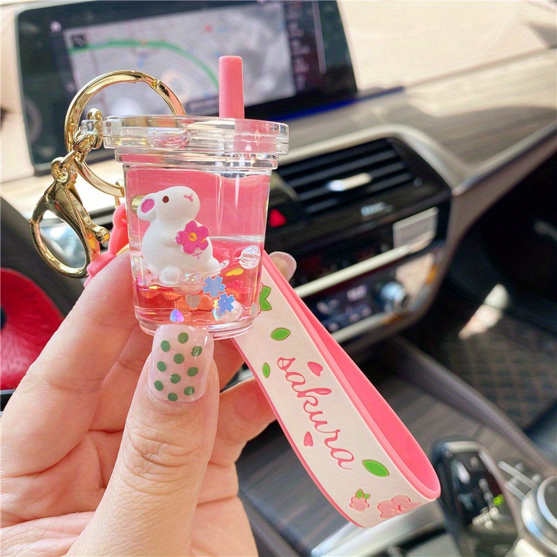 Sakura Liquid Keychain, Bunny Sakura Keychain