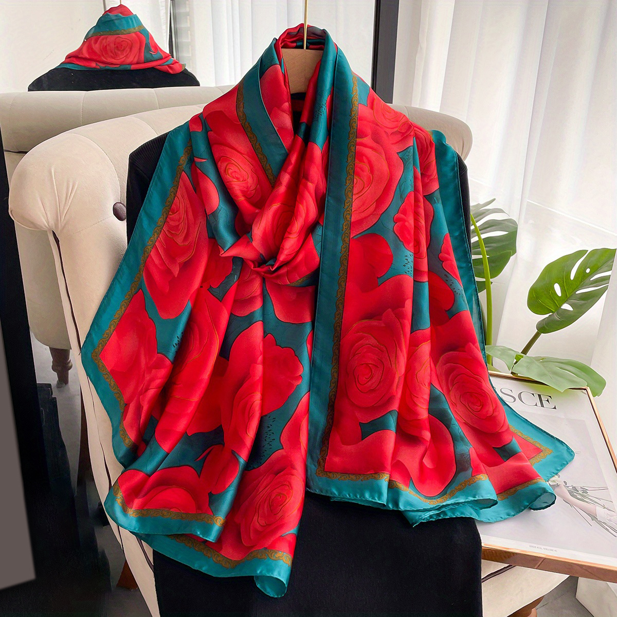 Silk Scarf Female Flower Printed Long Shawl Wrap