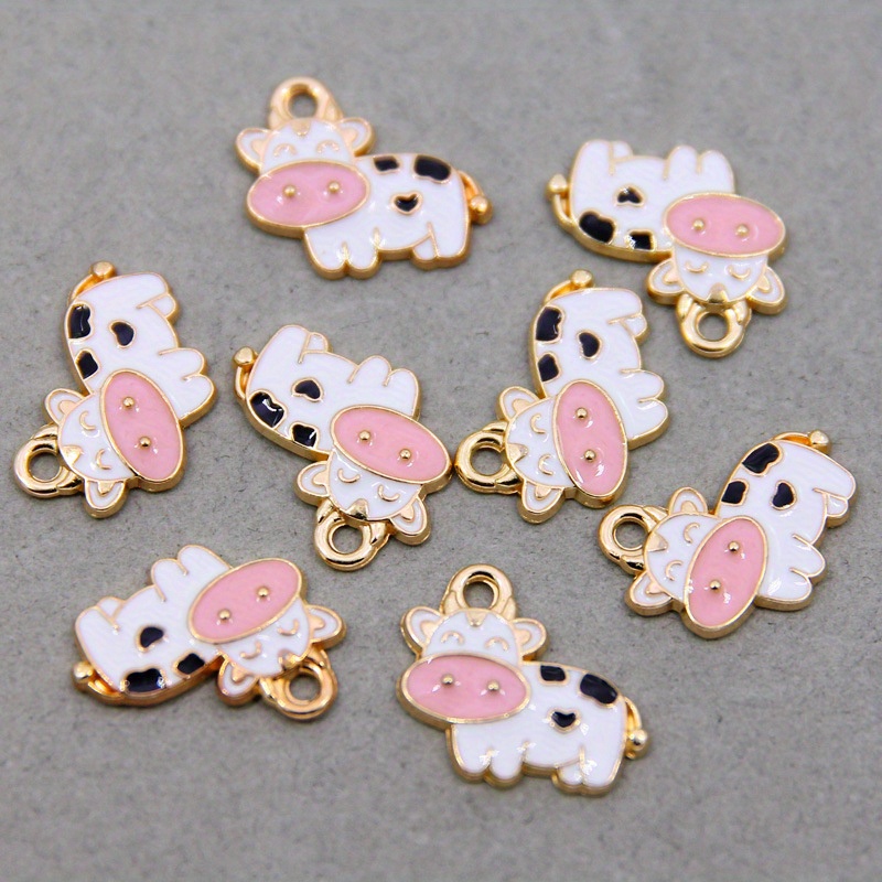 10pcs Cow Charms Animal Metal Charms DIY Cute Cow Enamel Pendants Nose Cow Alloy Charms for DIY Earrings Necklace Bracelet Key Chain Jewelry Crafts