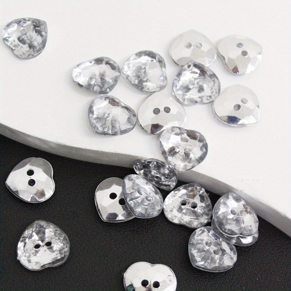 20pcs 15mm Sparkling Heart-shaped Double-hole Transparent Crystal Buttons, Acrylic - Ideal For Shirt, Sweater, Blazer & Snow Boot Decorations, Buttons For Clothes