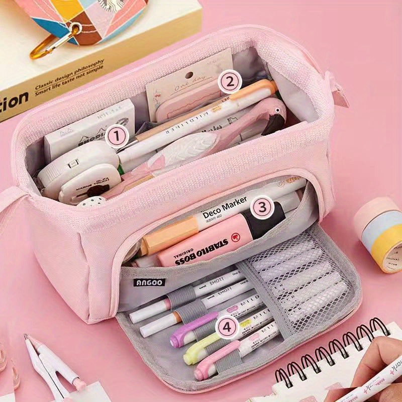Girl Pink Large Capacity Pencil Bag Aesthetic School Cases Boy Korean  Stationery Holder Bag Pen Case Students School Supplies