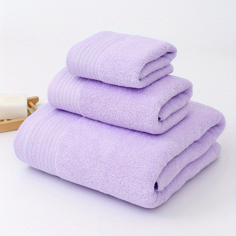 Solid Color Hand Towels Set, With 1 Bath Towels & 2 Hand Towels