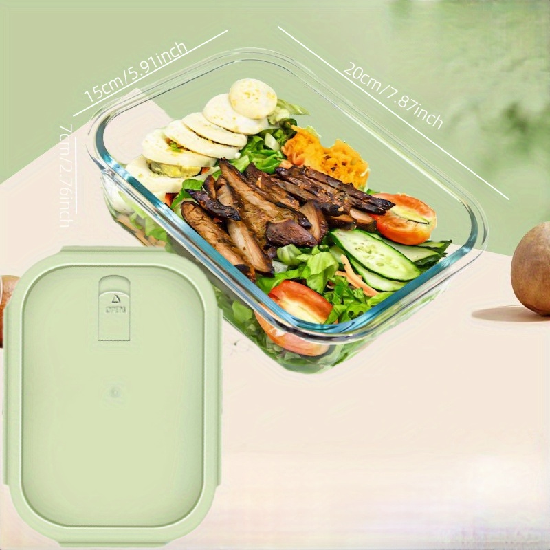 Glass Lunch Box With Green Cover Rectangle Divided Microwave - Temu
