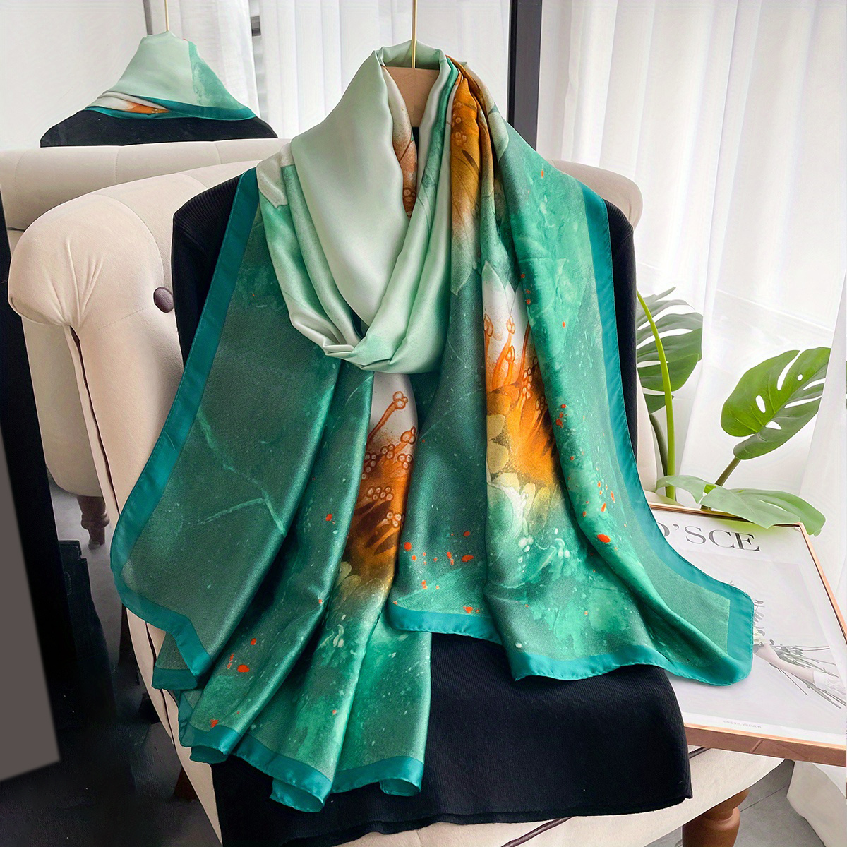 Silk Scarf Female Flower Printed Long Shawl Wrap