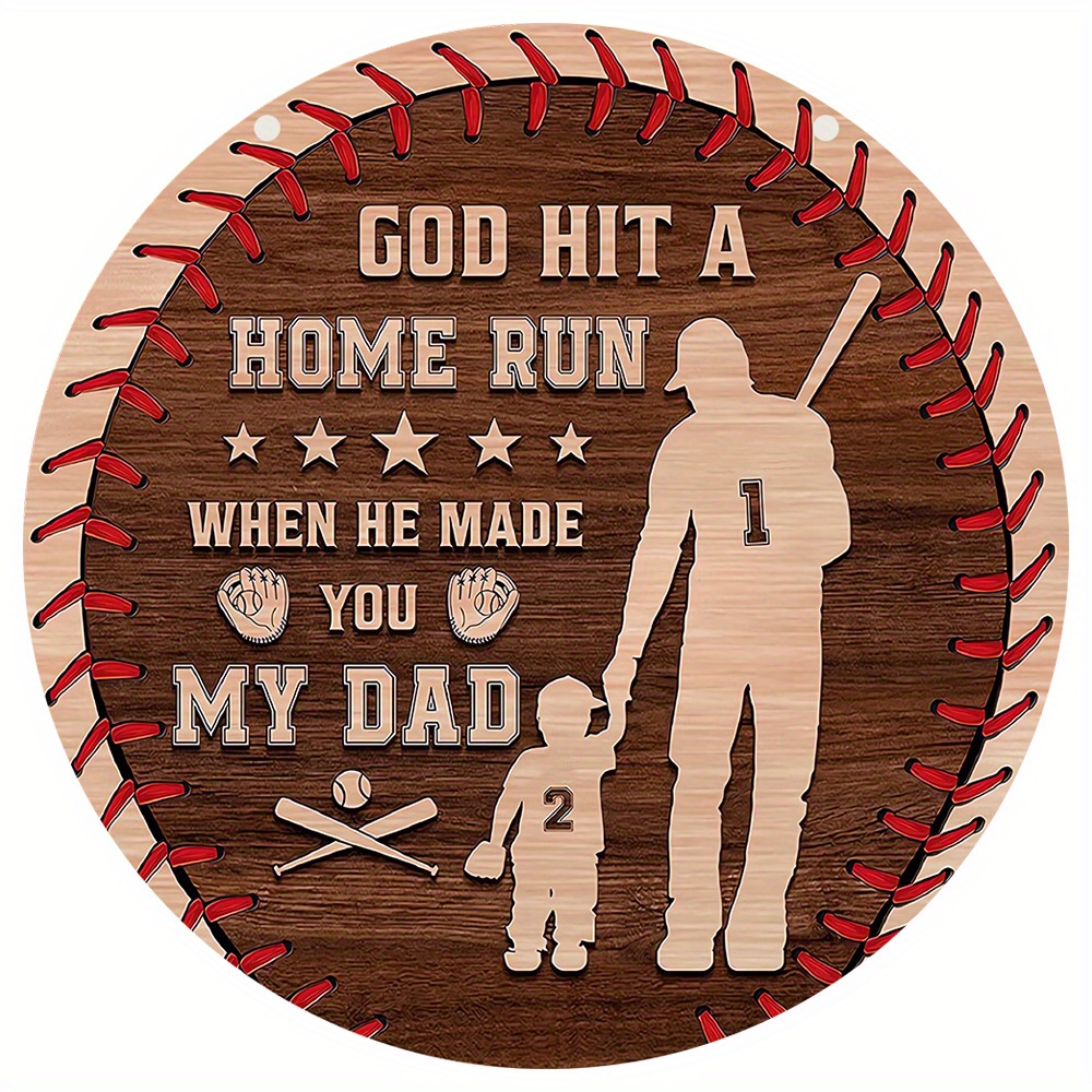 1pc god hit a home run when he made you my dad wooden sign baseball wooden sign gift for fathers day gift for baseball lovers 8 8inch room decoration aesthetic room decor bedroom decor home decoration house decor details 0