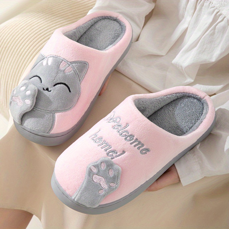 Image of New Cartoon Cat Warm Slippers For Women, Cute And Cozy For Autumn And Winter Indoor Use., Women Shoes