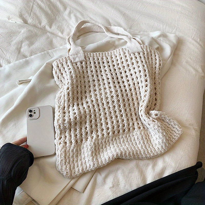 Simple Retro Hollow Crochet Bag, Large Capacity Shopping Bag