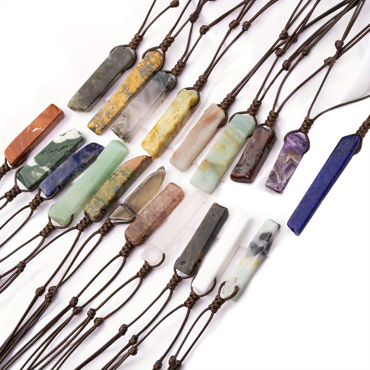 Image of 10 Long Irregular Adjustable Natural Stone Pendant Necklaces